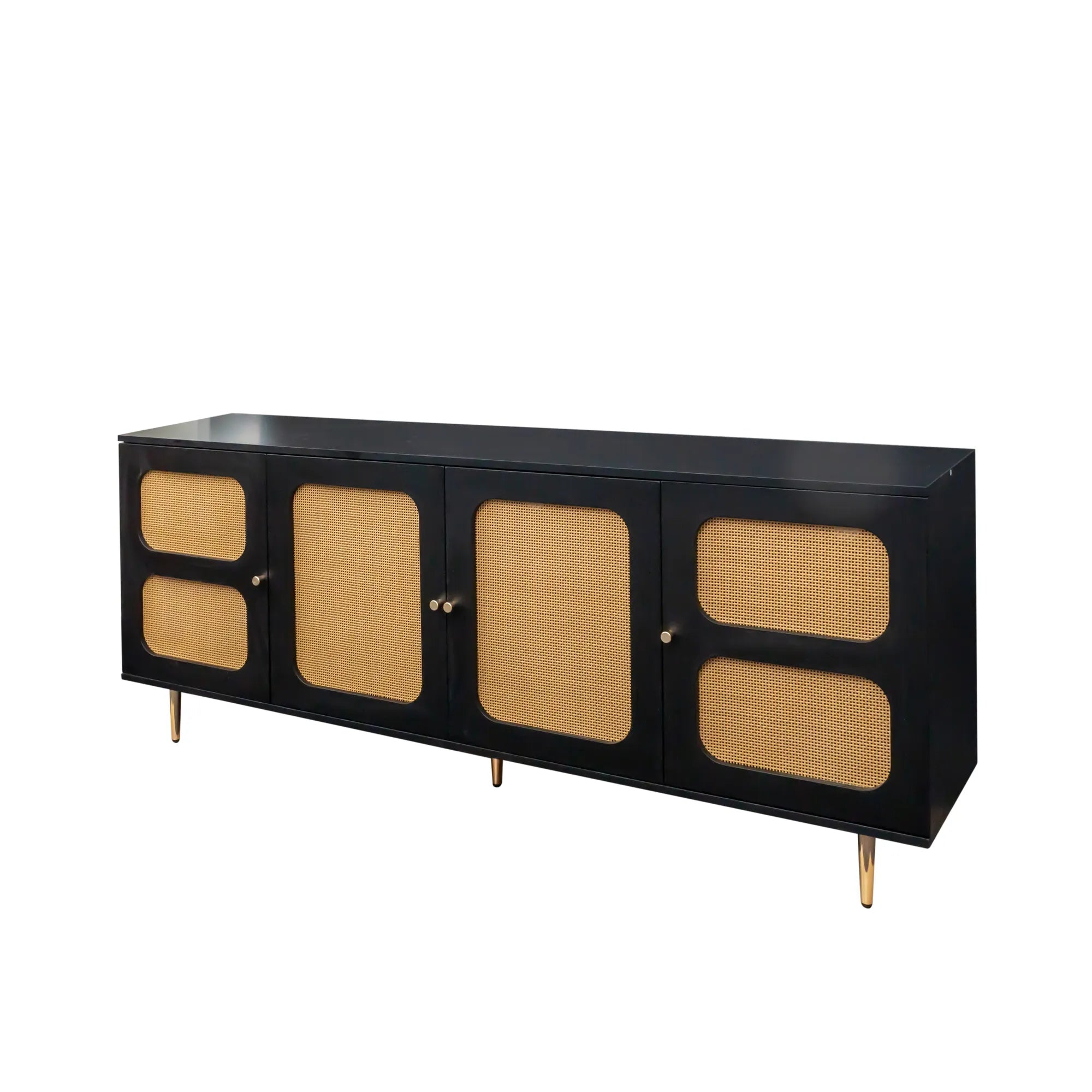 71" Modern Black Rattan TV Stand