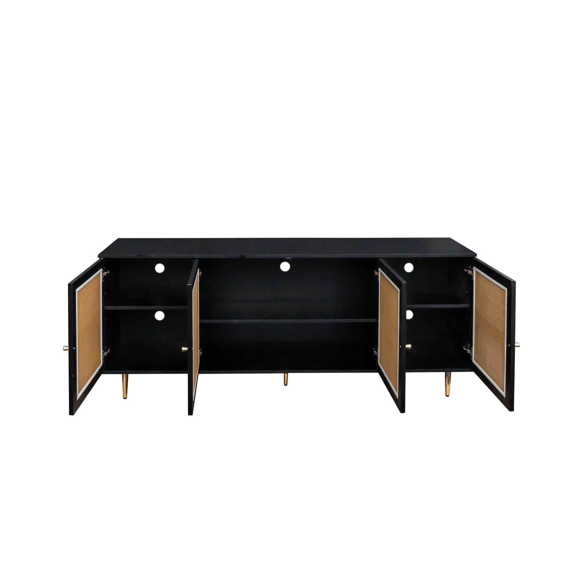 71" Modern Black Rattan TV Stand
