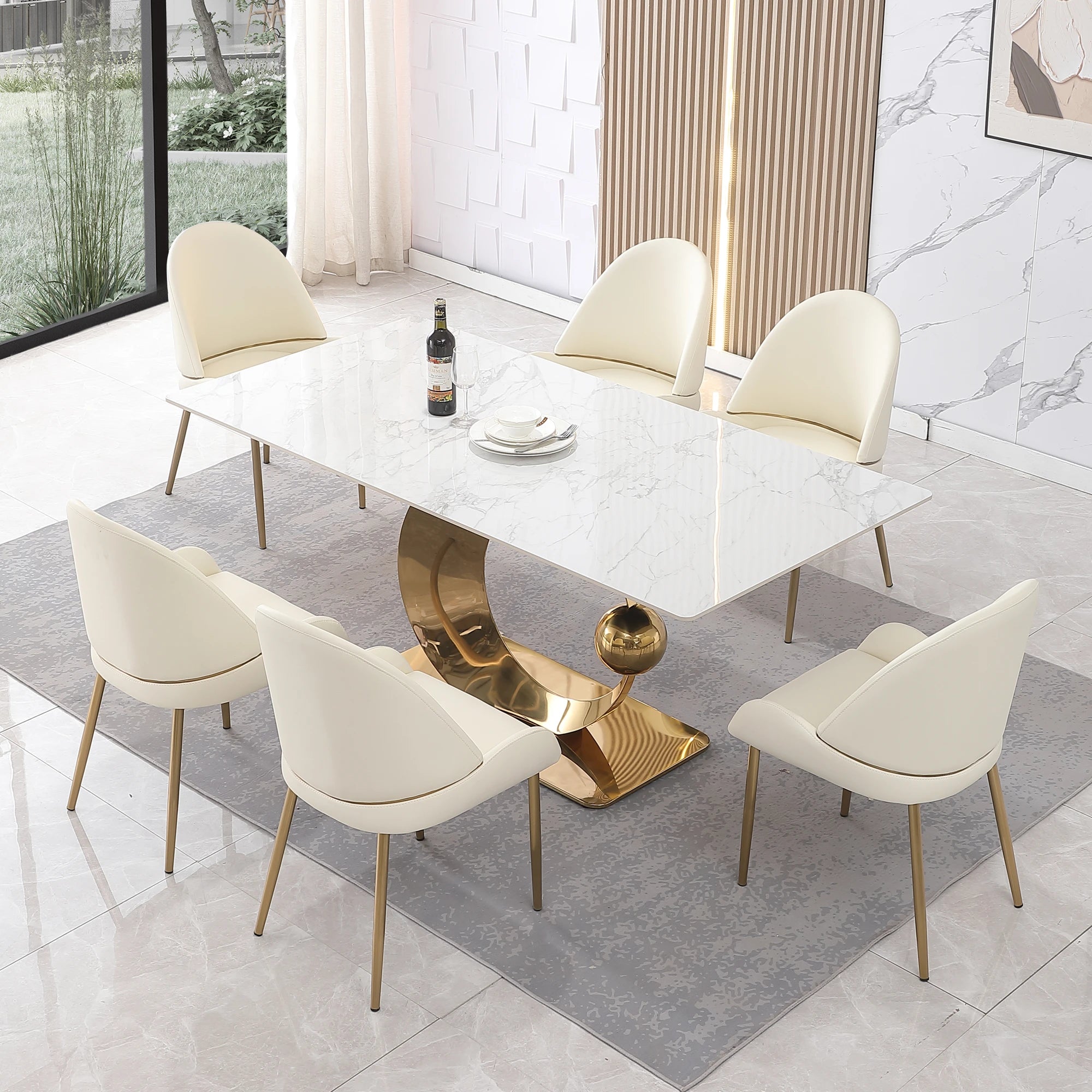 71“ Modern Faux Marble Dining Table With Special Pedestal Base