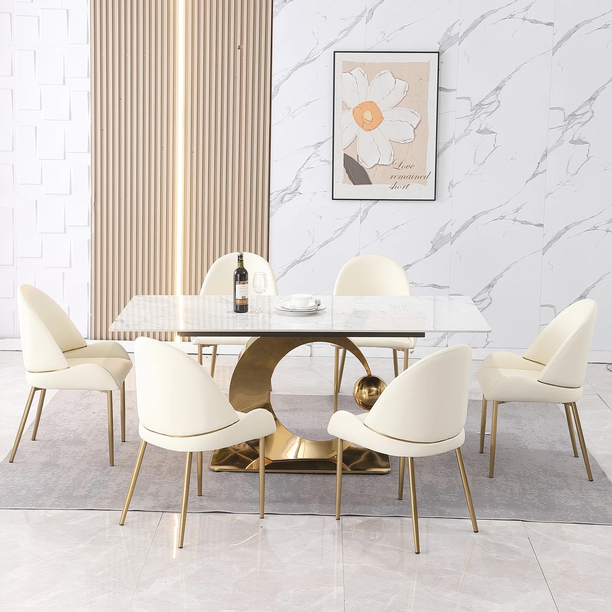71“ Modern Faux Marble Dining Table With Special Pedestal Base