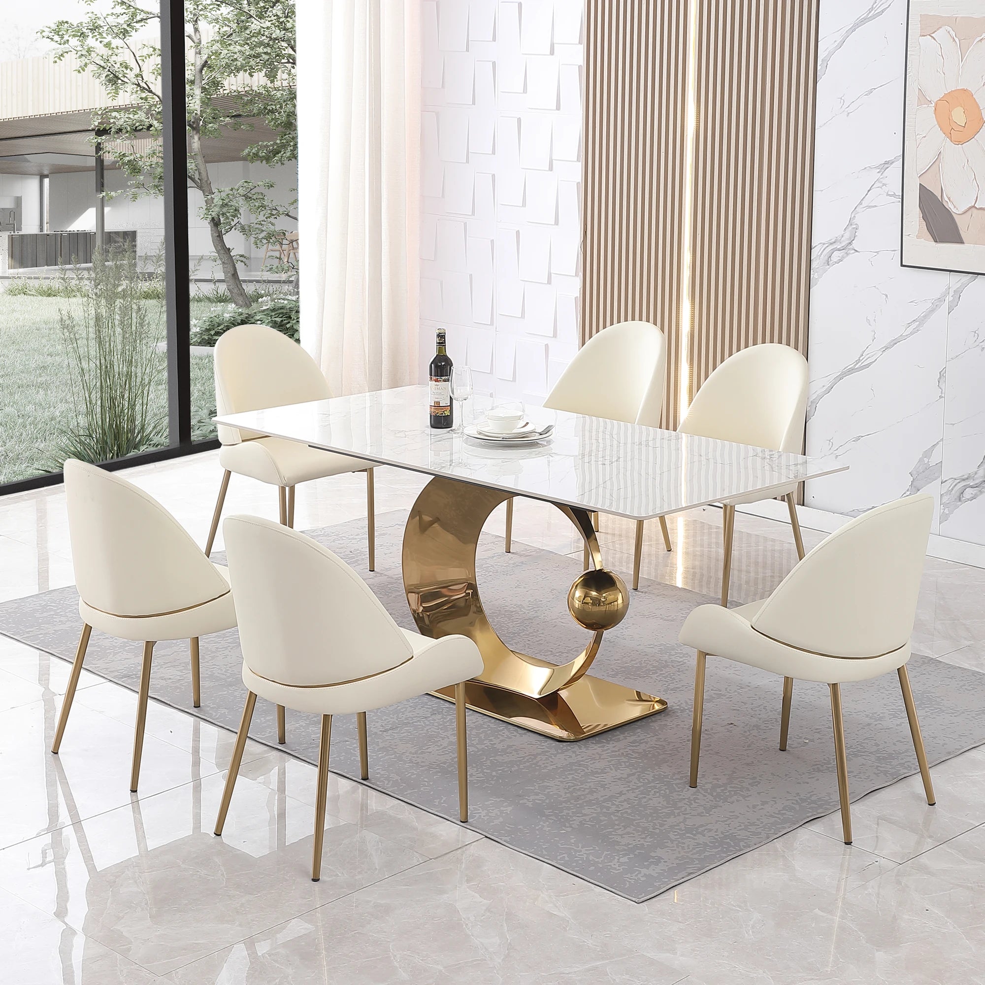 71“ Modern Faux Marble Dining Table With Special Pedestal Base