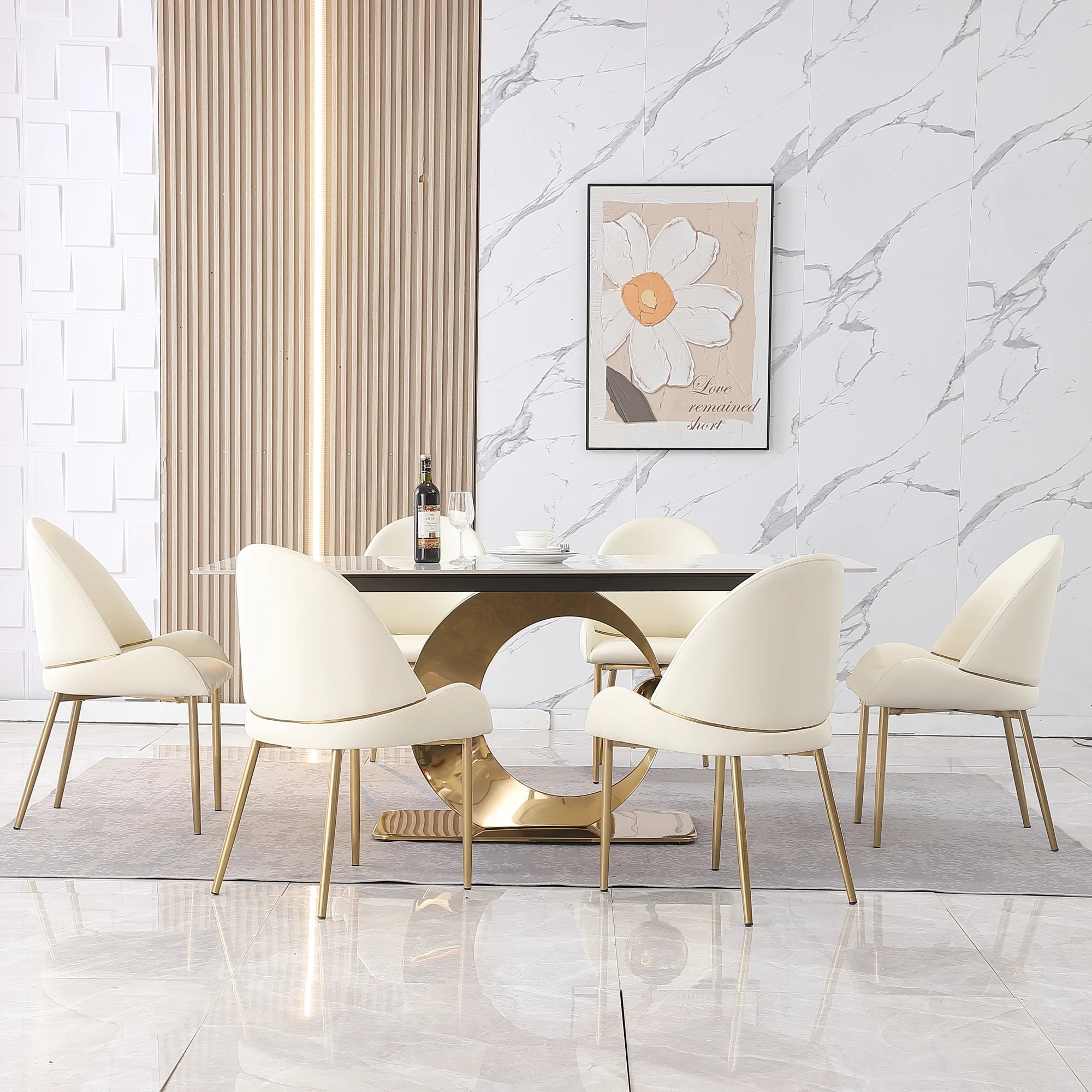 71“ Modern Faux Marble Dining Table With Special Pedestal Base
