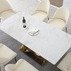 71“ Modern Faux Marble Dining Table With Special Pedestal Base