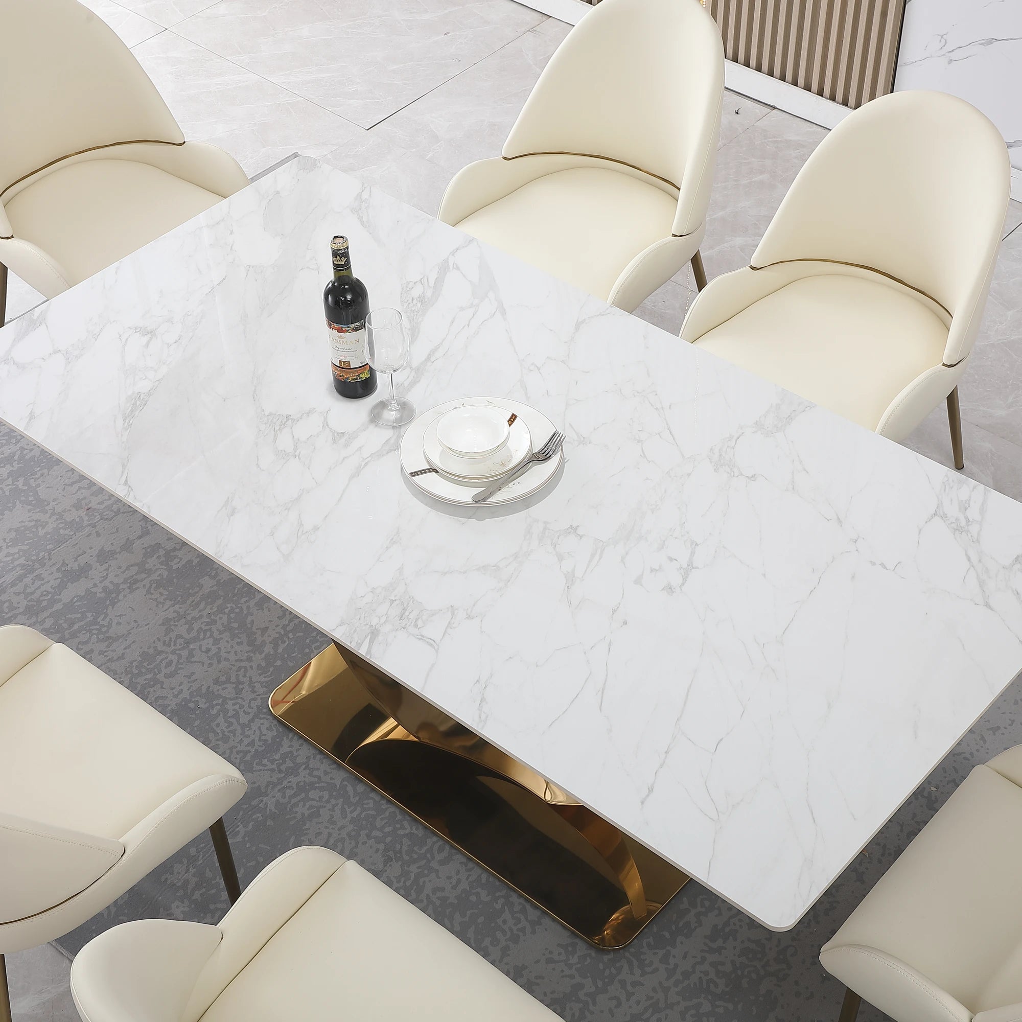 71“ Modern Faux Marble Dining Table With Special Pedestal Base