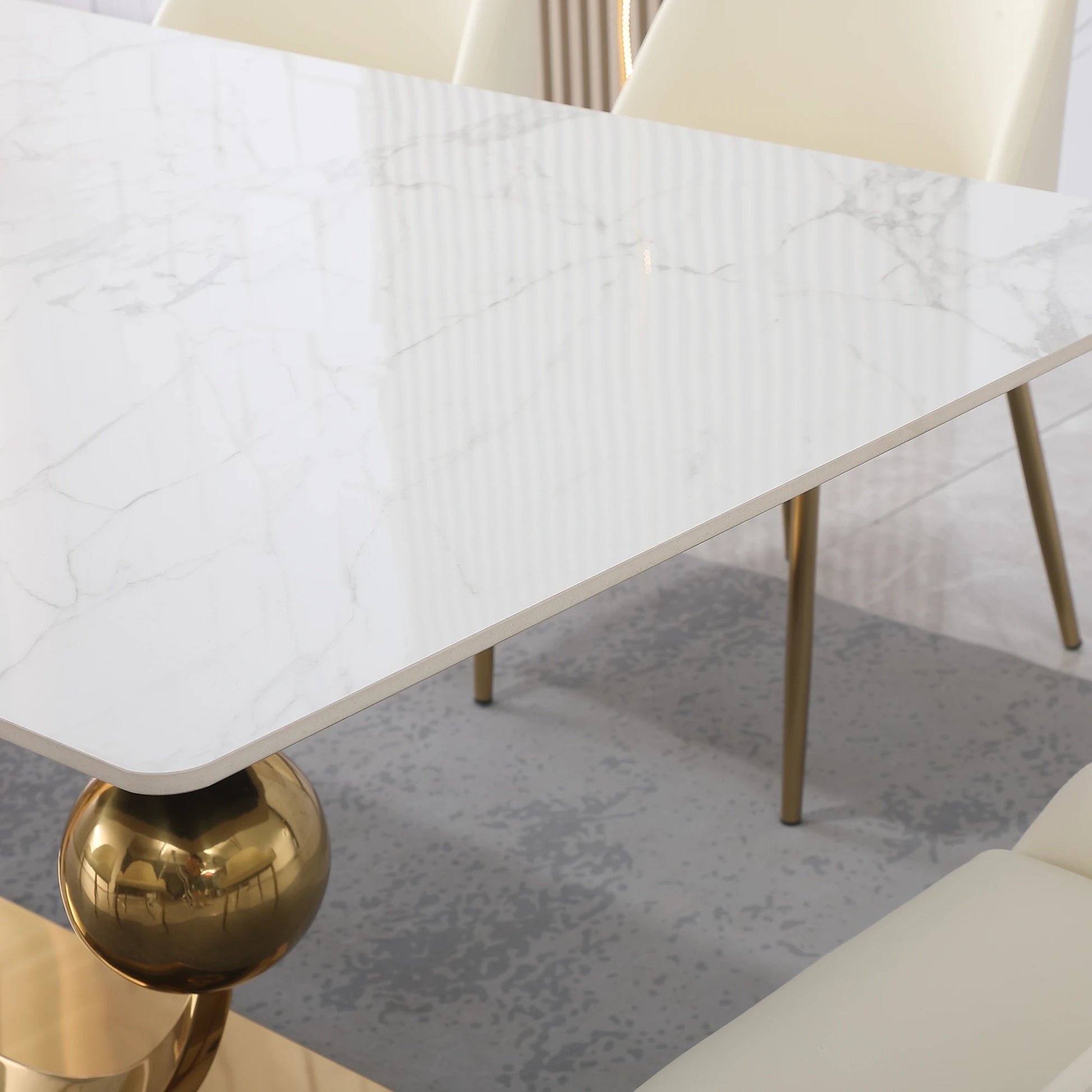 71“ Modern Faux Marble Dining Table With Special Pedestal Base