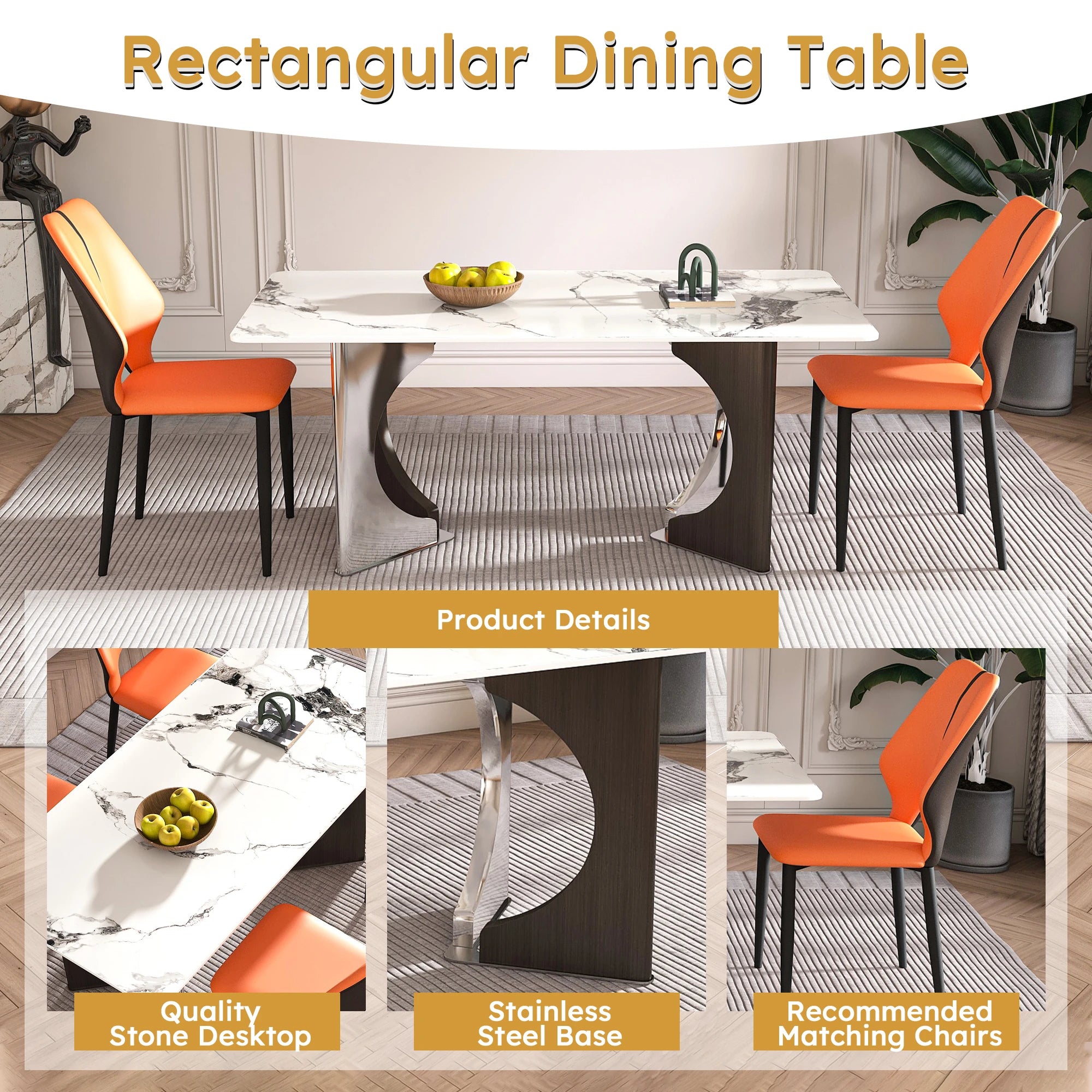 71" Modern Luxury Rectangular Faux Marble Dining Table Set