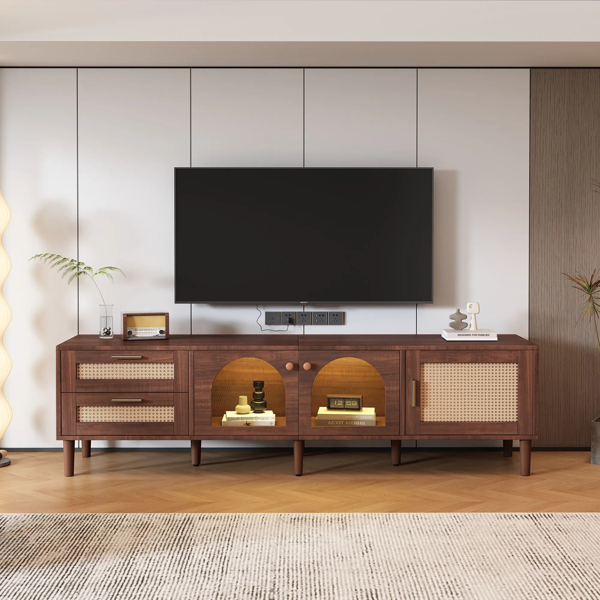 71” Modern Rattan TV Stand Media Console