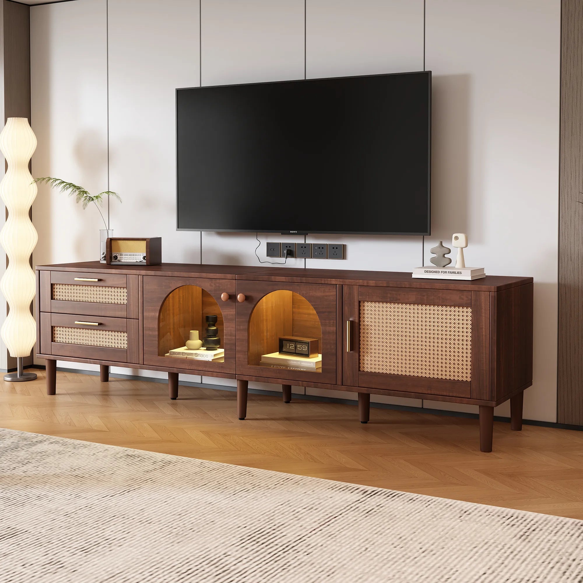 71” Modern Rattan TV Stand Media Console