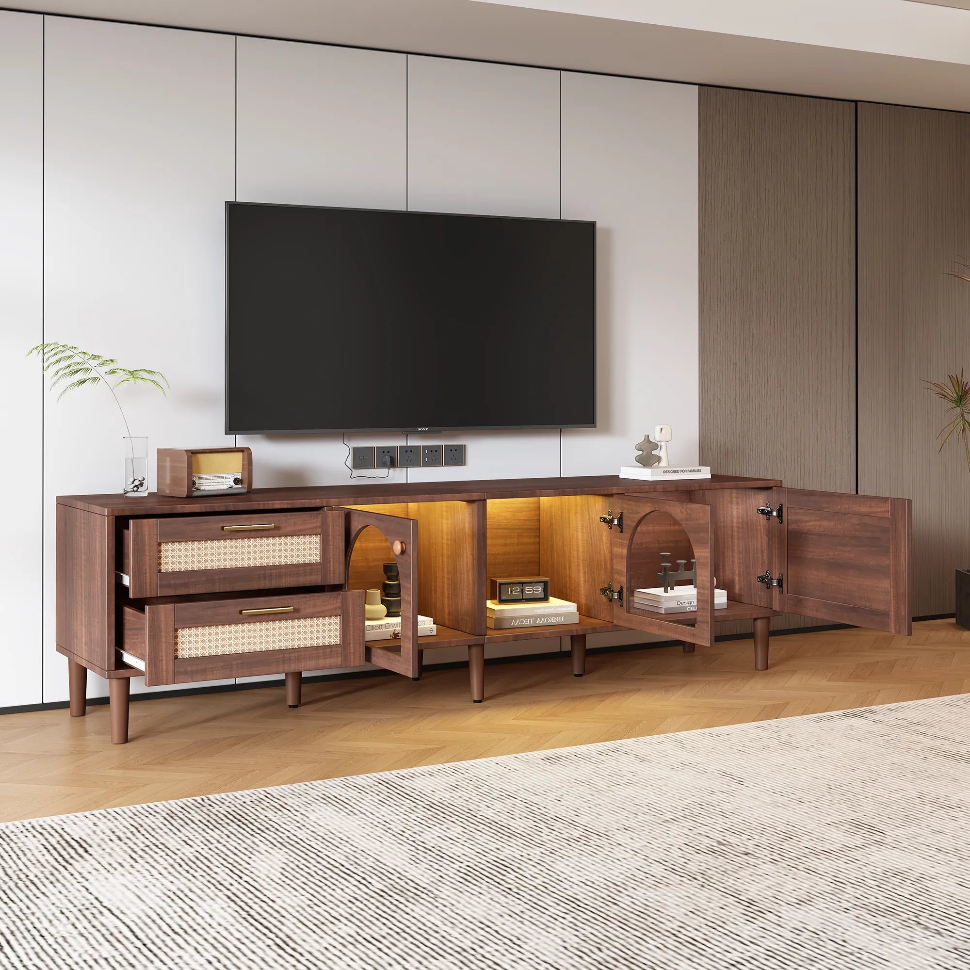 71” Modern Rattan TV Stand Media Console