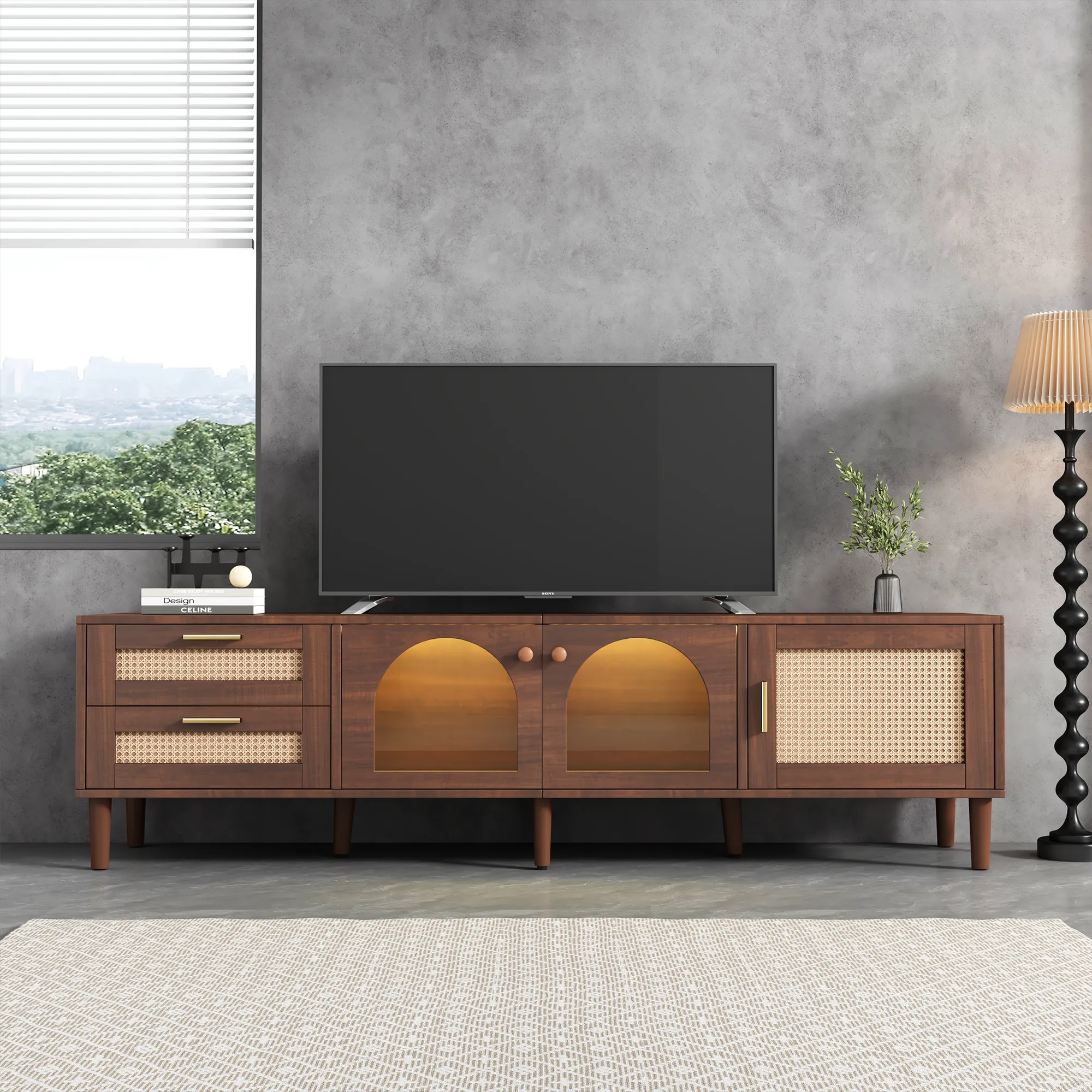 71” Modern Rattan TV Stand Media Console