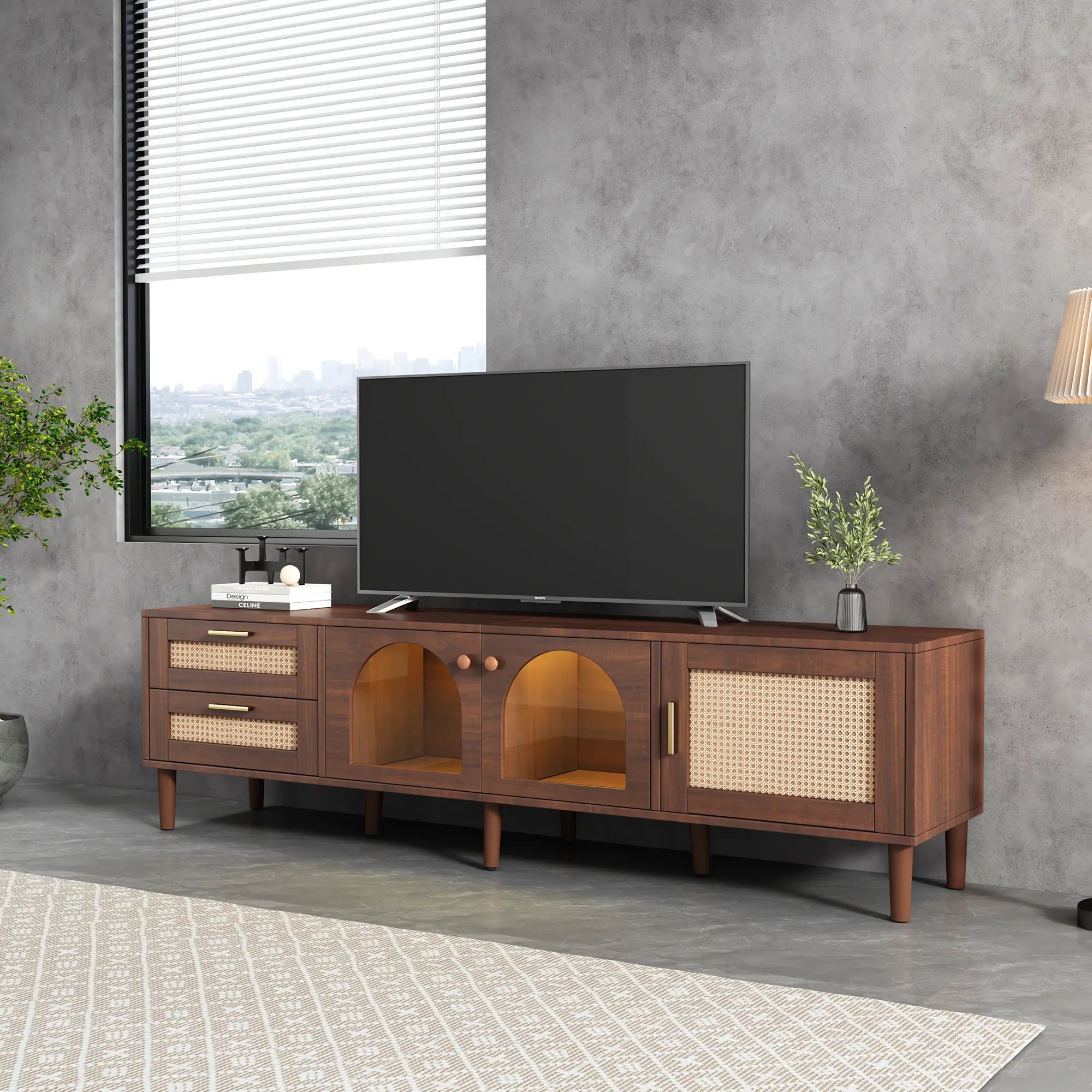 71” Modern Rattan TV Stand Media Console