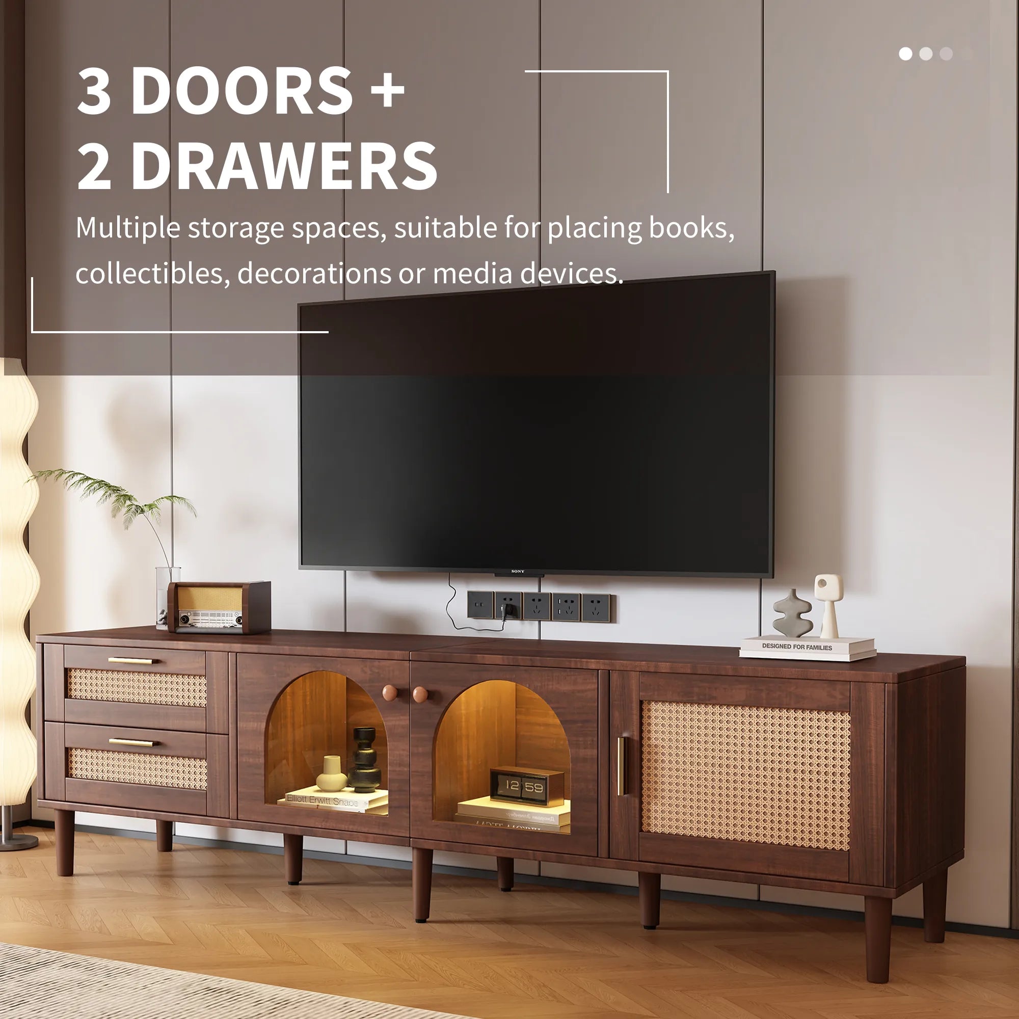 71” Modern Rattan TV Stand Media Console
