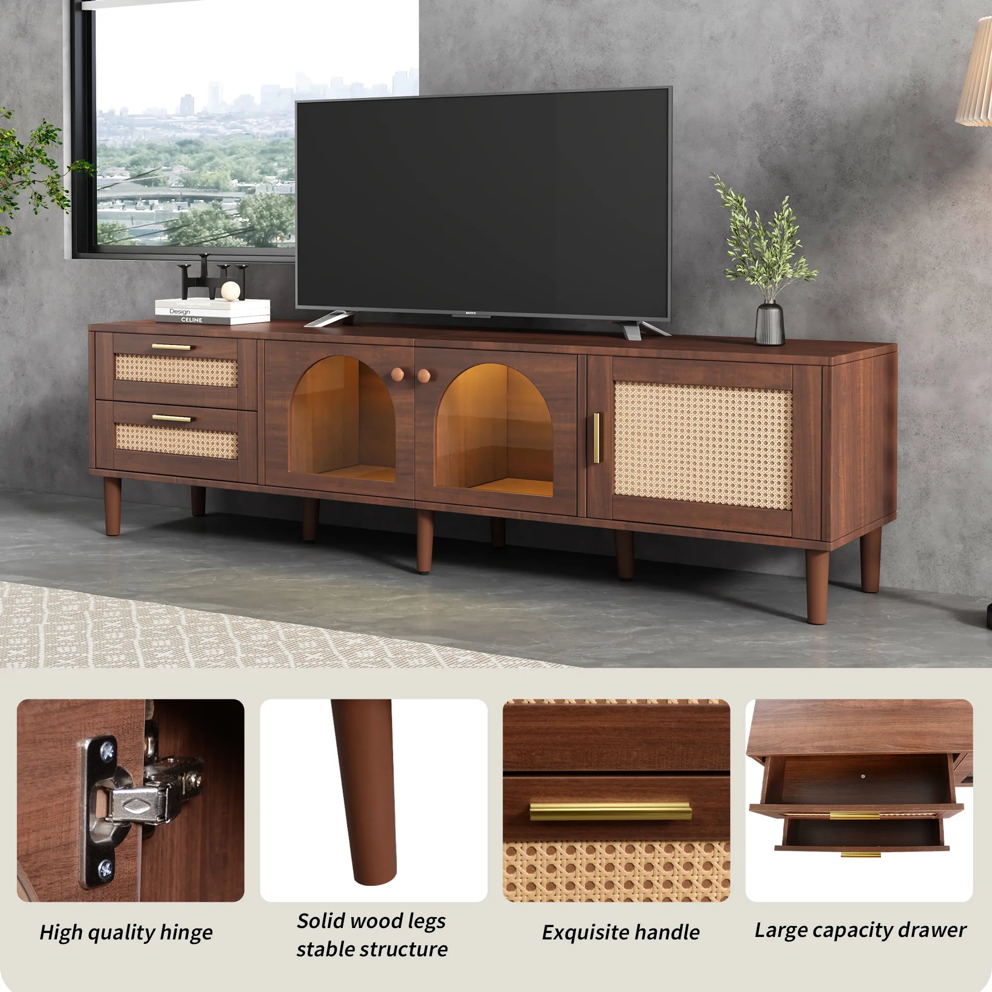 71” Modern Rattan TV Stand Media Console