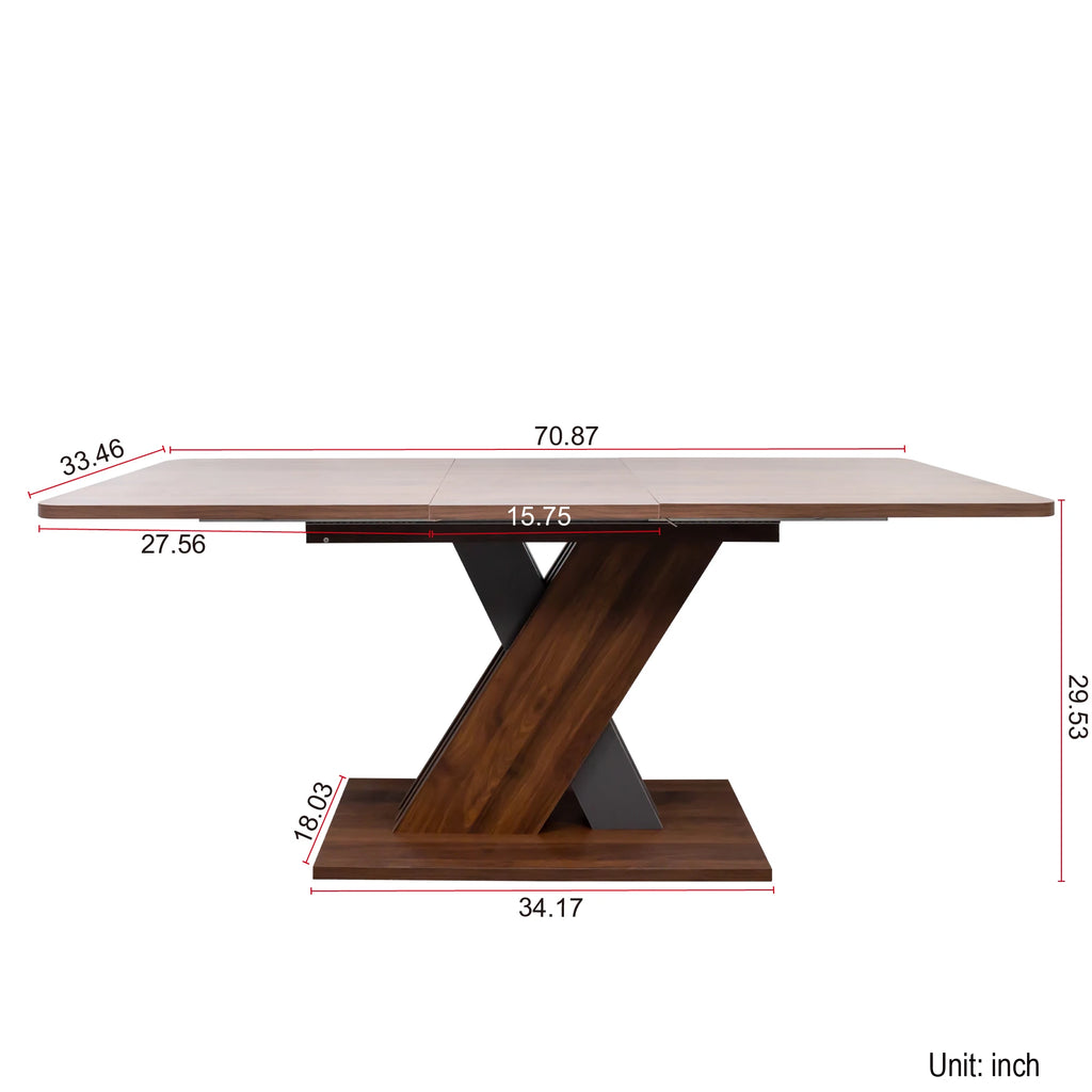 71" Modern Walnut Extendable Dining Table