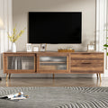 71" Modern Walnut TV Stand with Sliding Glass Doors