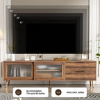 71" Modern Walnut TV Stand with Sliding Glass Doors