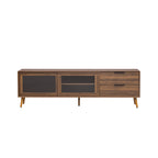 71" Modern Walnut TV Stand with Sliding Glass Doors