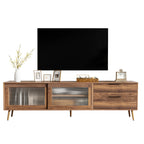 71" Modern Walnut TV Stand with Sliding Glass Doors