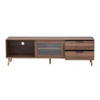 71" Modern Walnut TV Stand with Sliding Glass Doors