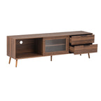 71" Modern Walnut TV Stand with Sliding Glass Doors