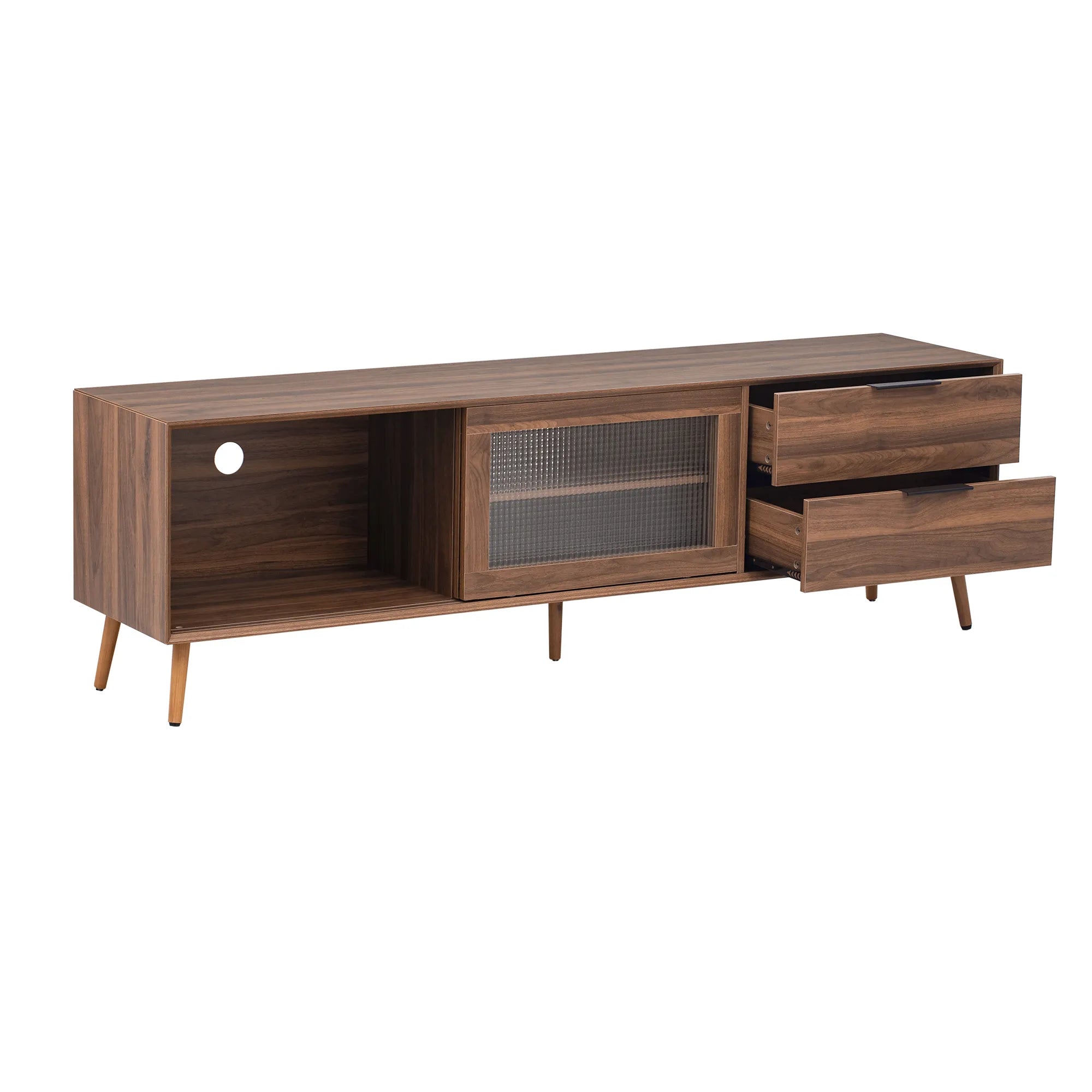 71" Modern Walnut TV Stand with Sliding Glass Doors