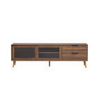 71" Modern Walnut TV Stand with Sliding Glass Doors