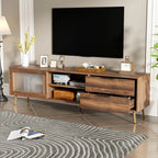 71" Modern Walnut TV Stand with Sliding Glass Doors