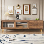 71" Modern Walnut TV Stand with Sliding Glass Doors