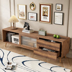 71" Modern Walnut TV Stand with Sliding Glass Doors