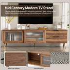 71" Modern Walnut TV Stand with Sliding Glass Doors