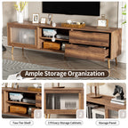 71" Modern Walnut TV Stand with Sliding Glass Doors
