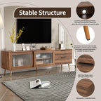 71" Modern Walnut TV Stand with Sliding Glass Doors