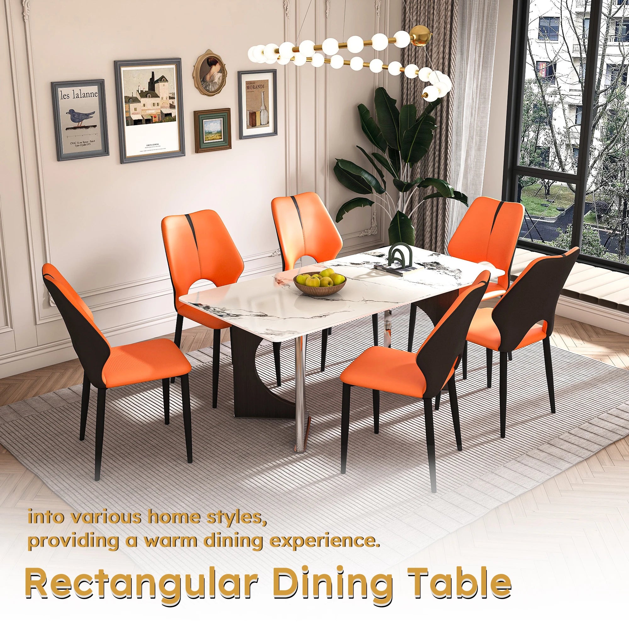 71" Modern Luxury Rectangular Faux Marble Dining Table Set