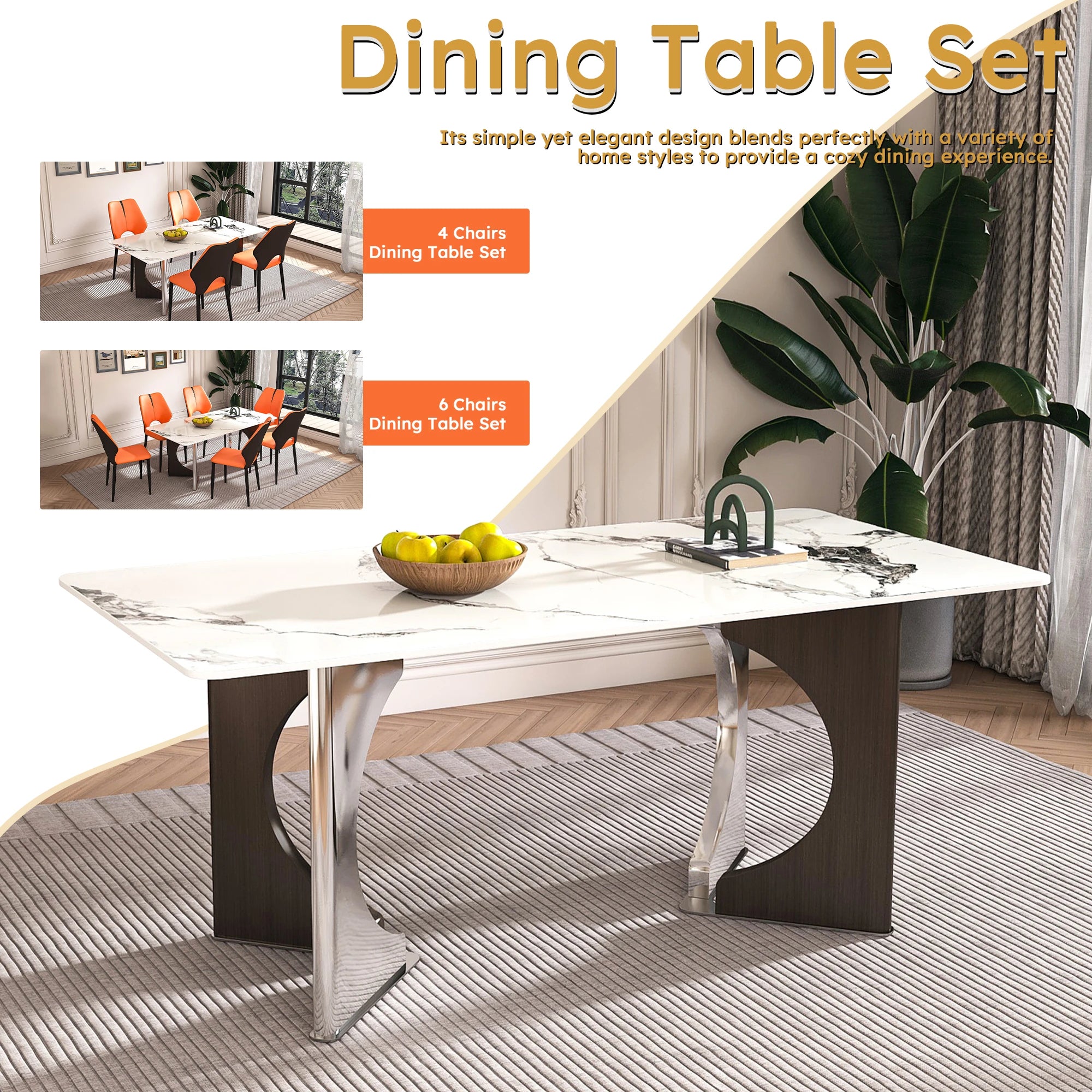 71" Modern Luxury Rectangular Faux Marble Dining Table Set