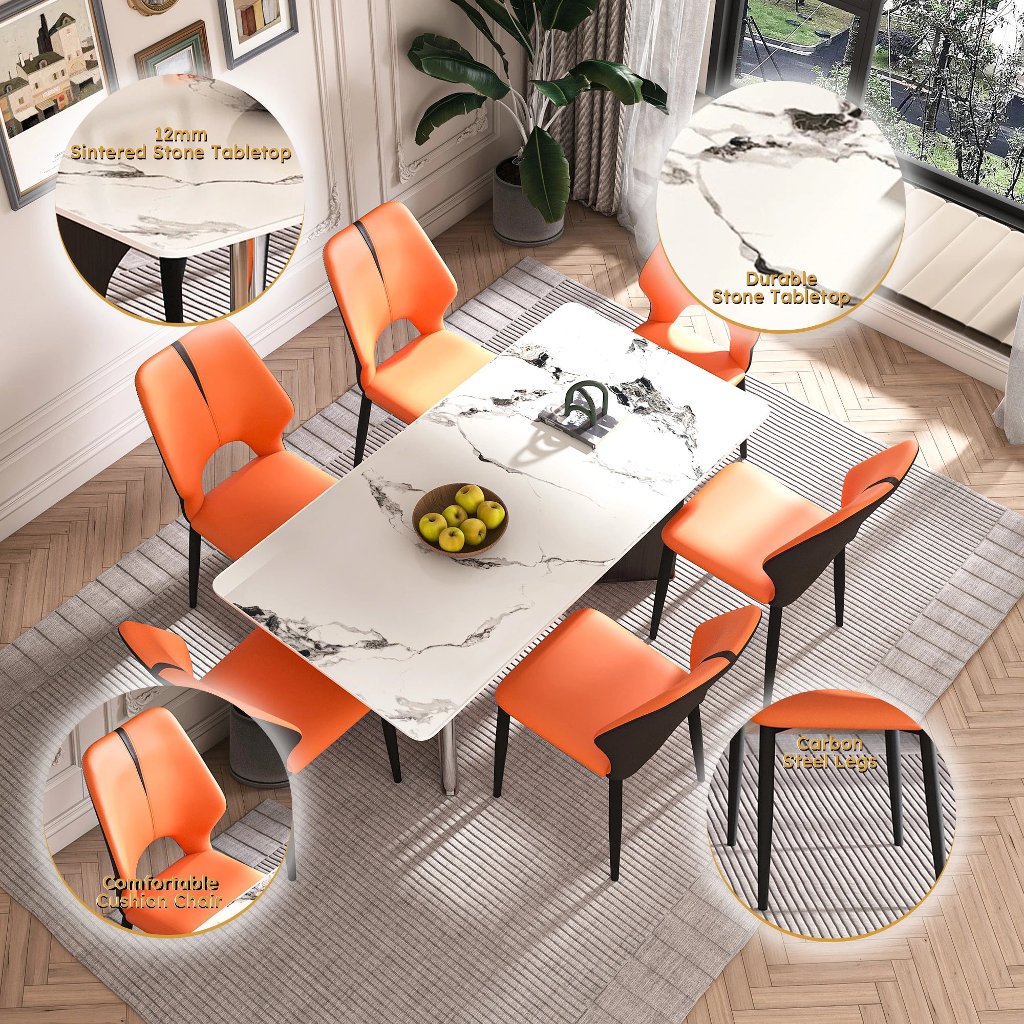 71" Modern Luxury Rectangular Faux Marble Dining Table Set