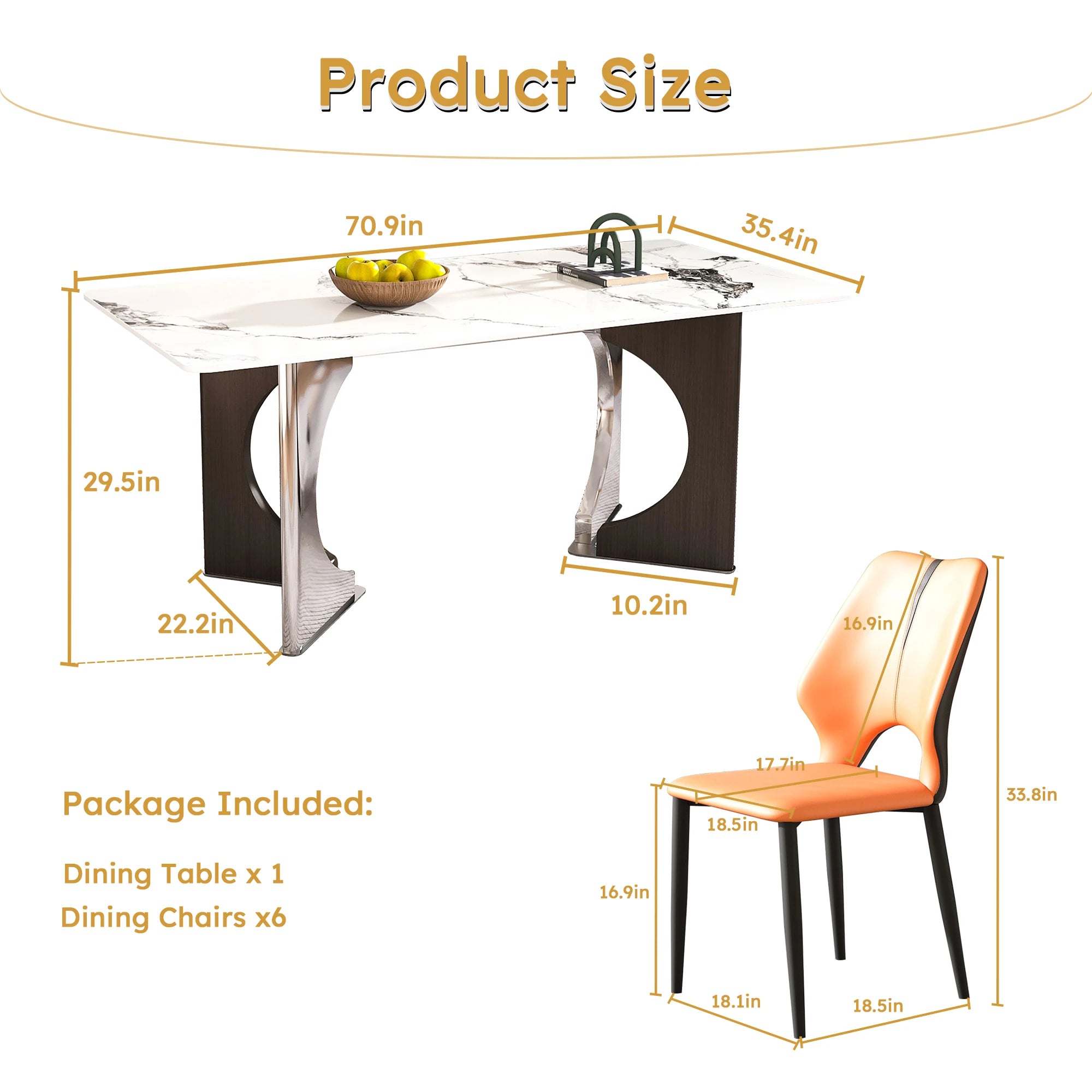 71" Modern Luxury Rectangular Faux Marble Dining Table Set