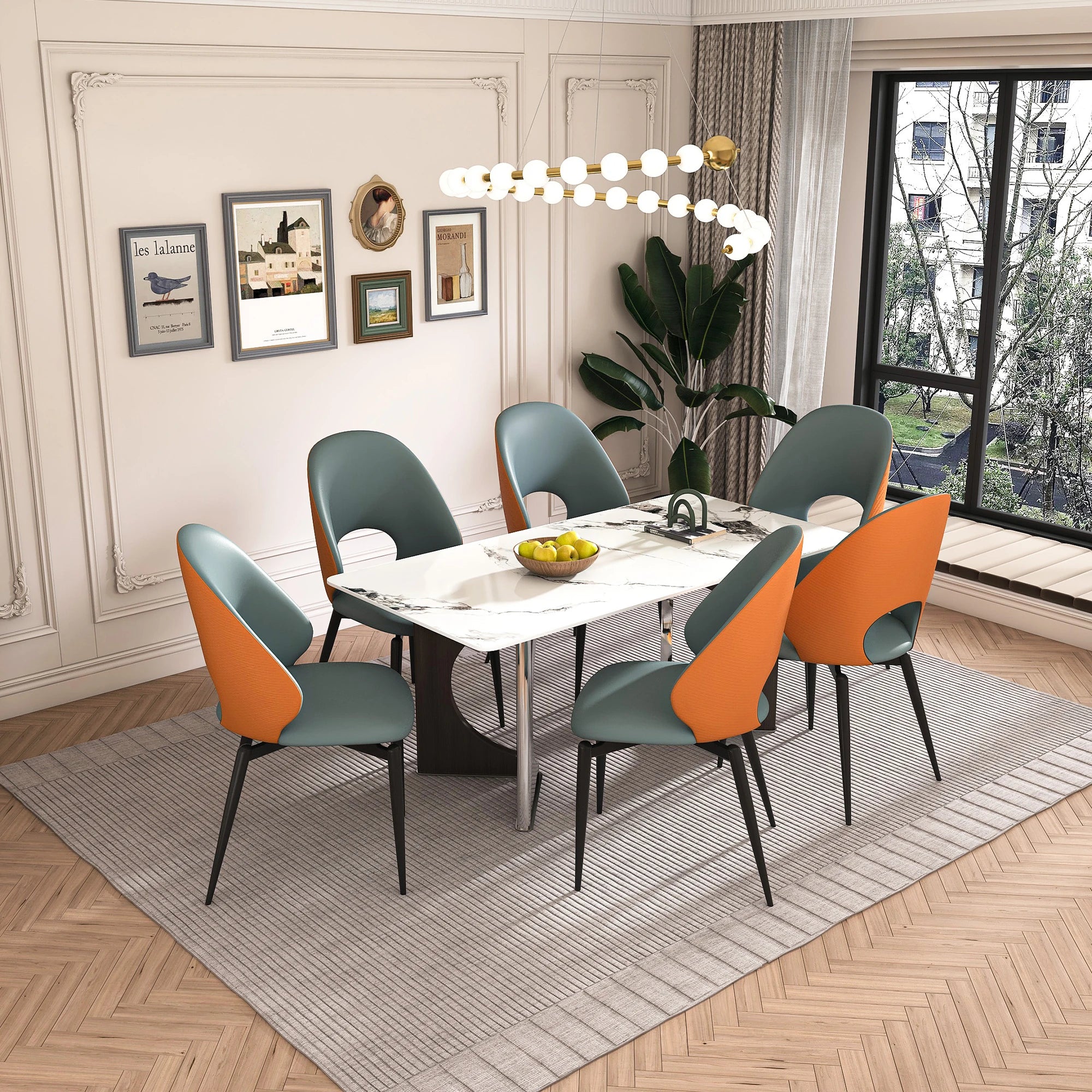 71" Modern Luxury Rectangular Faux Marble Dining Table Set