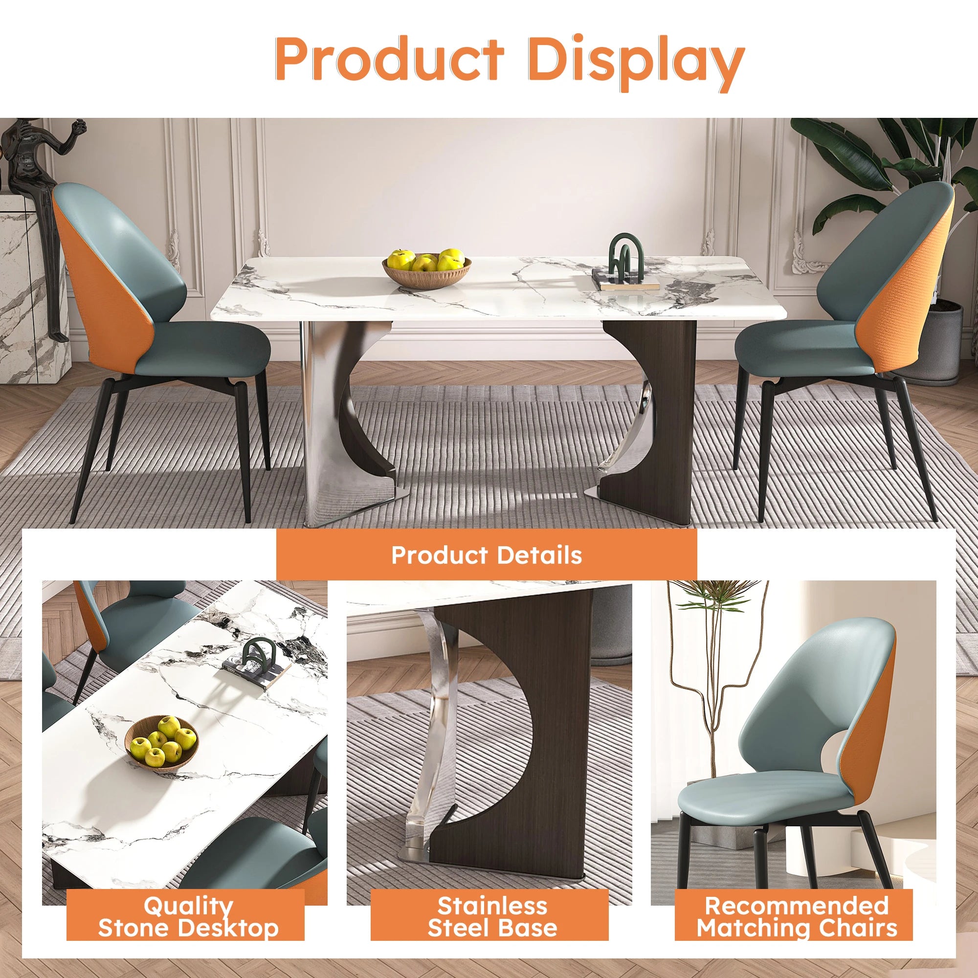 71" Modern Luxury Rectangular Faux Marble Dining Table Set