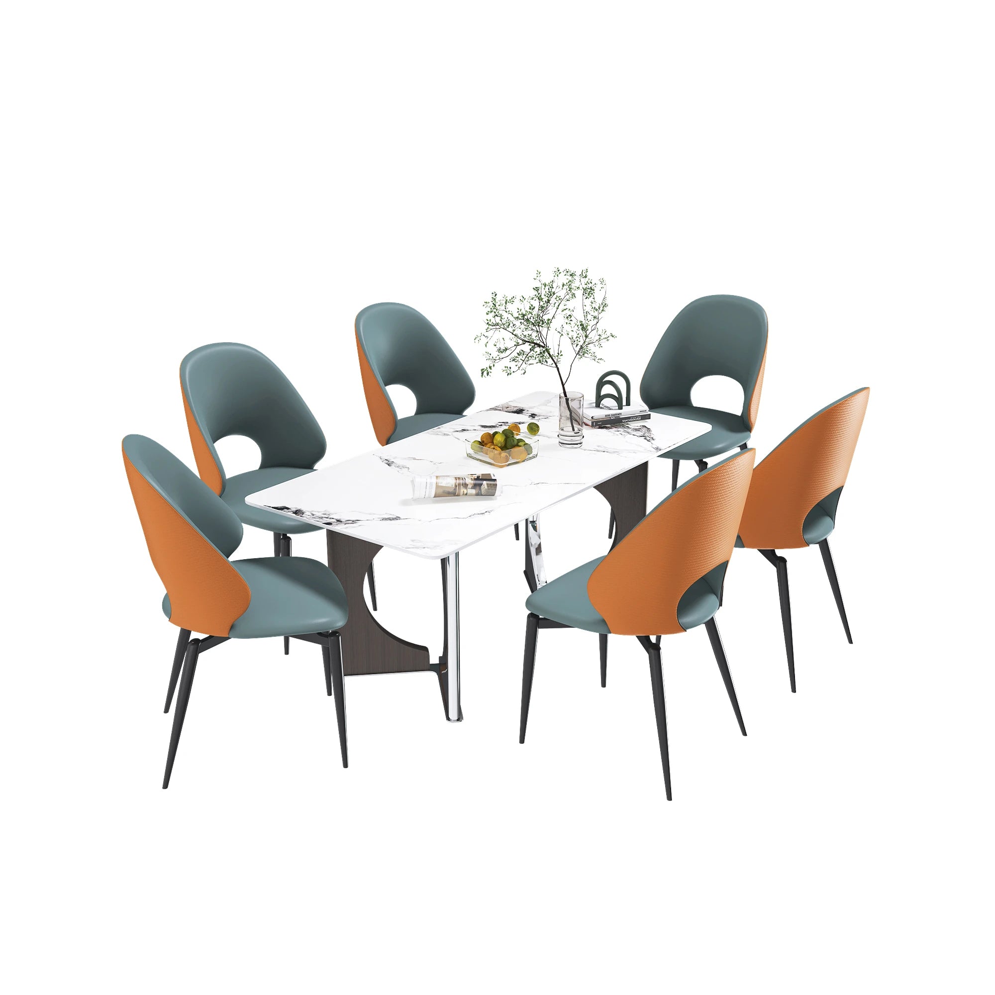 71" Modern Luxury Rectangular Faux Marble Dining Table Set