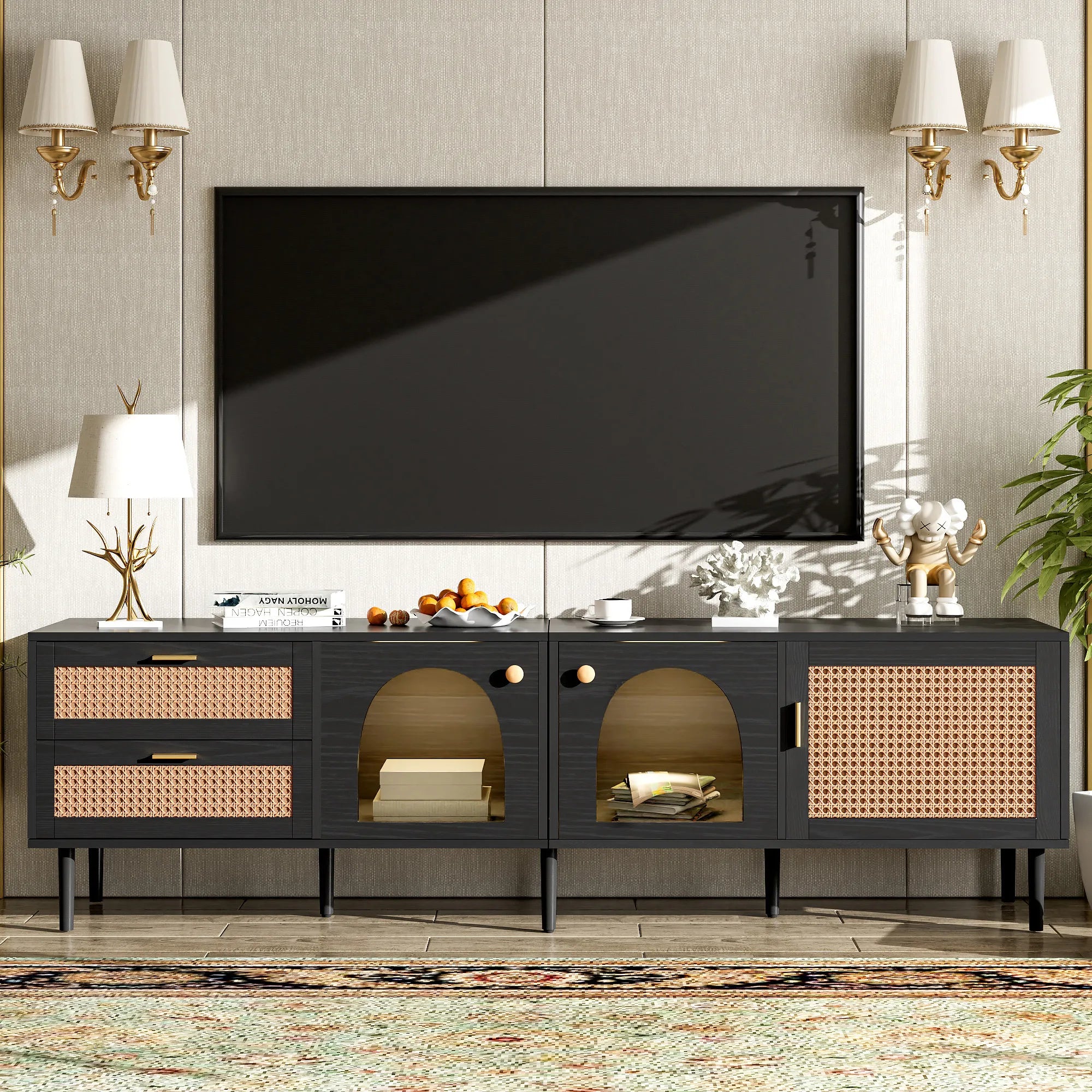 71” Modern Rattan TV Stand Media Console