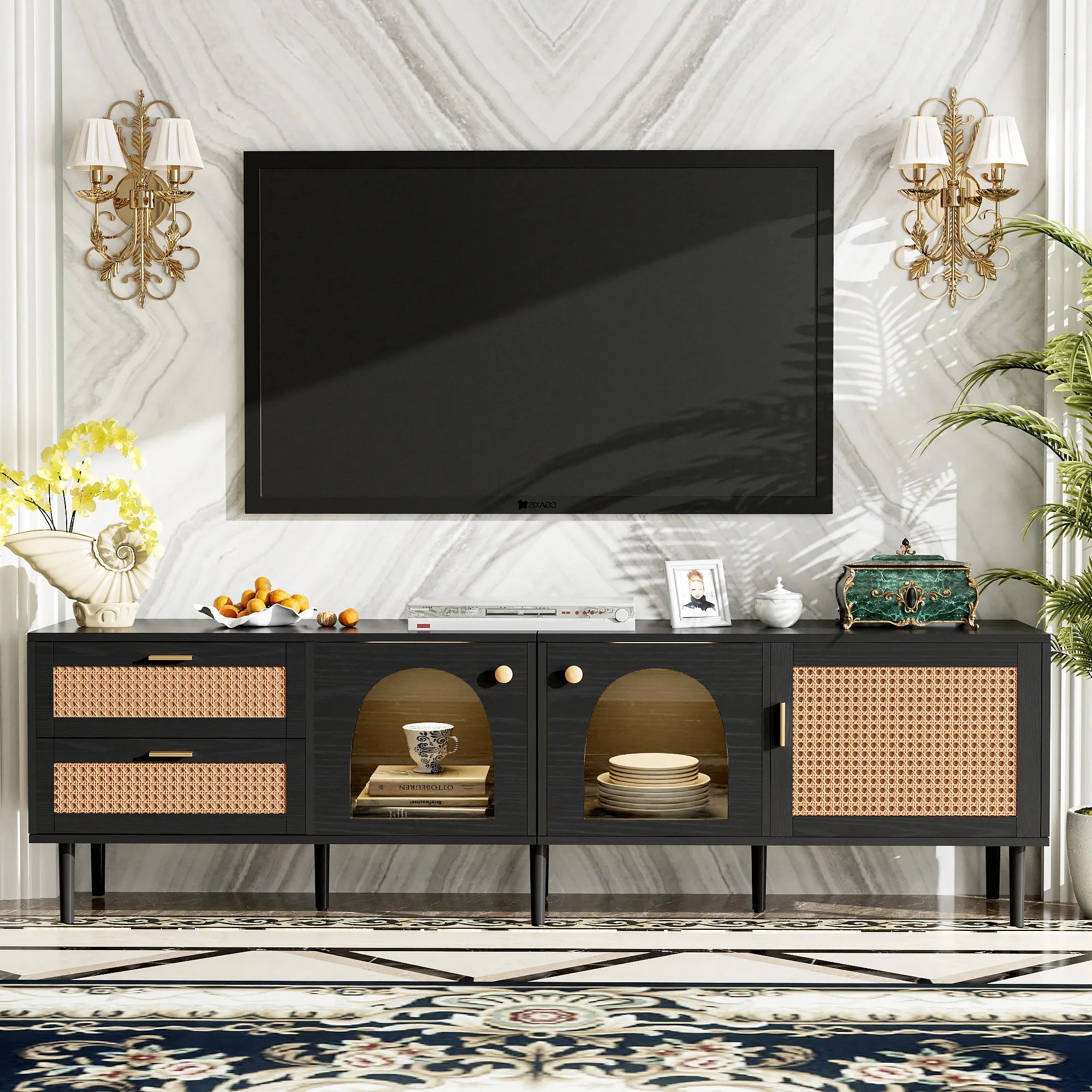 71” Modern Rattan TV Stand Media Console