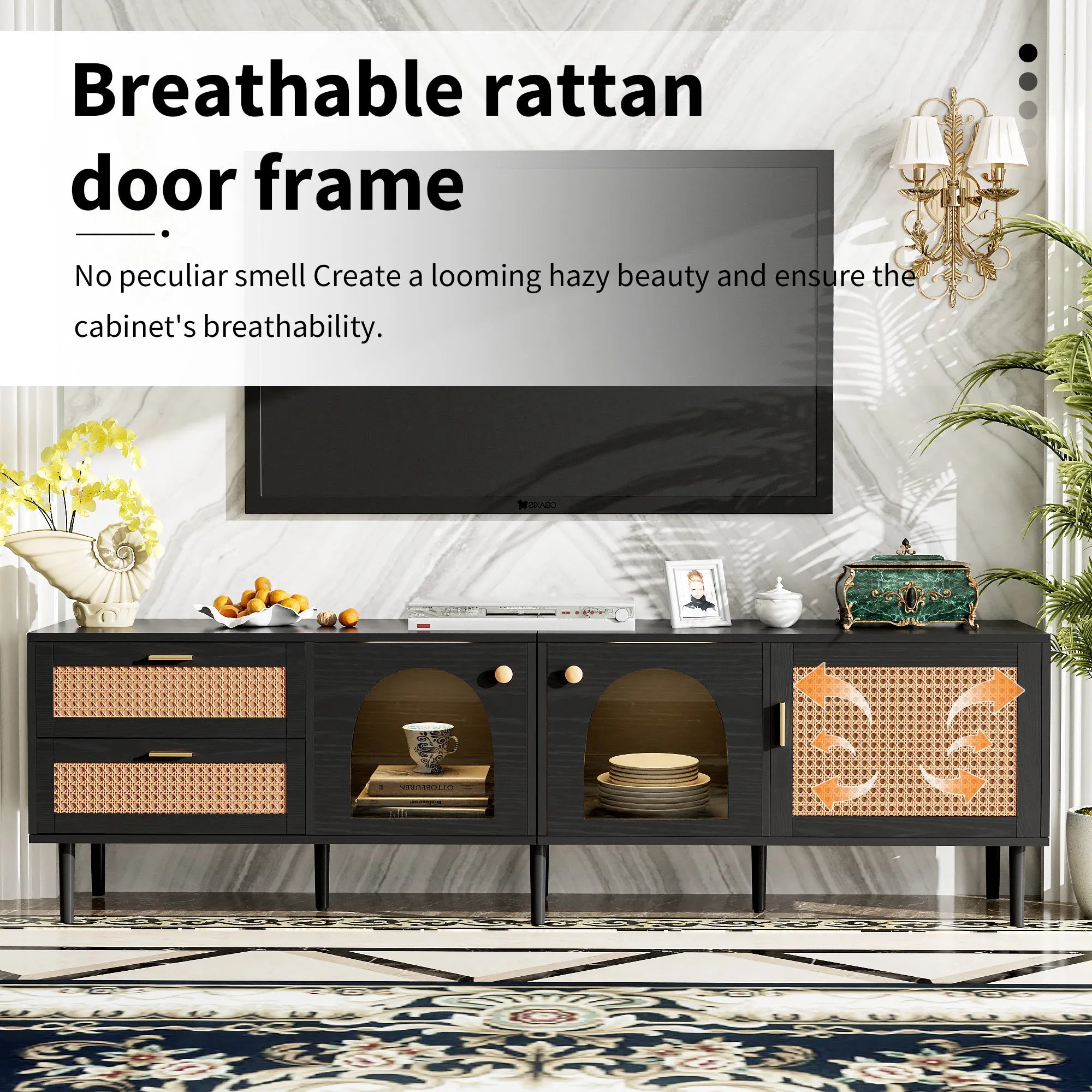 71” Modern Rattan TV Stand Media Console