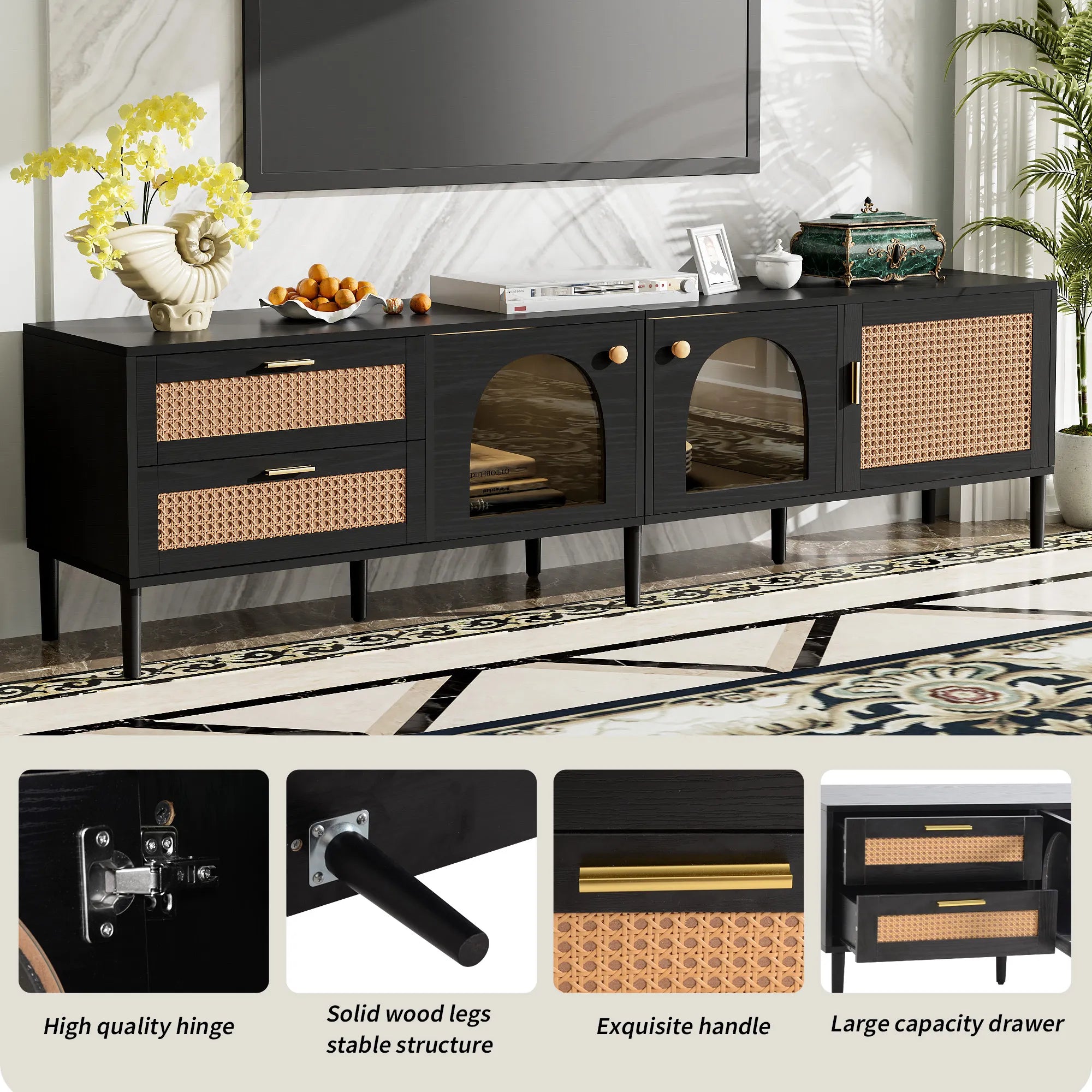 71” Modern Rattan TV Stand Media Console