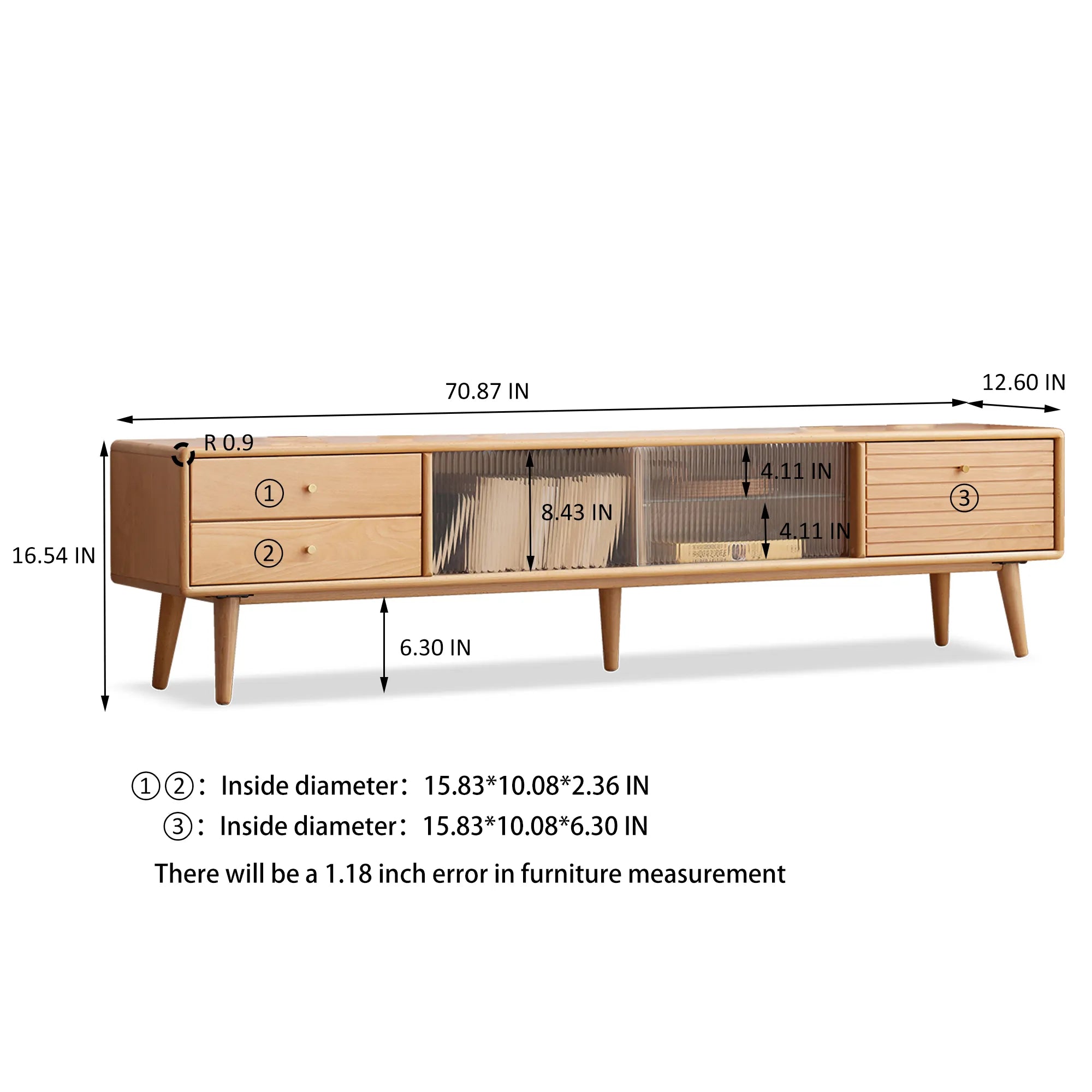 71" Solid Wood TV Cabinet with Glass Doors