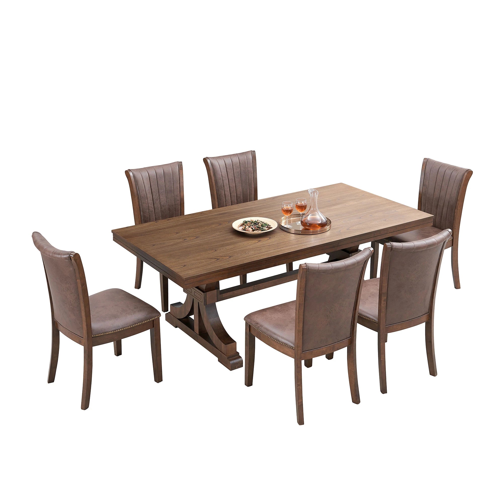 78" Mid Century Modern Rectangular Rubber Wood Dining Table Set For 6-8