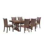 78" Mid Century Modern Rectangular Rubber Wood Dining Table Set For 6-8