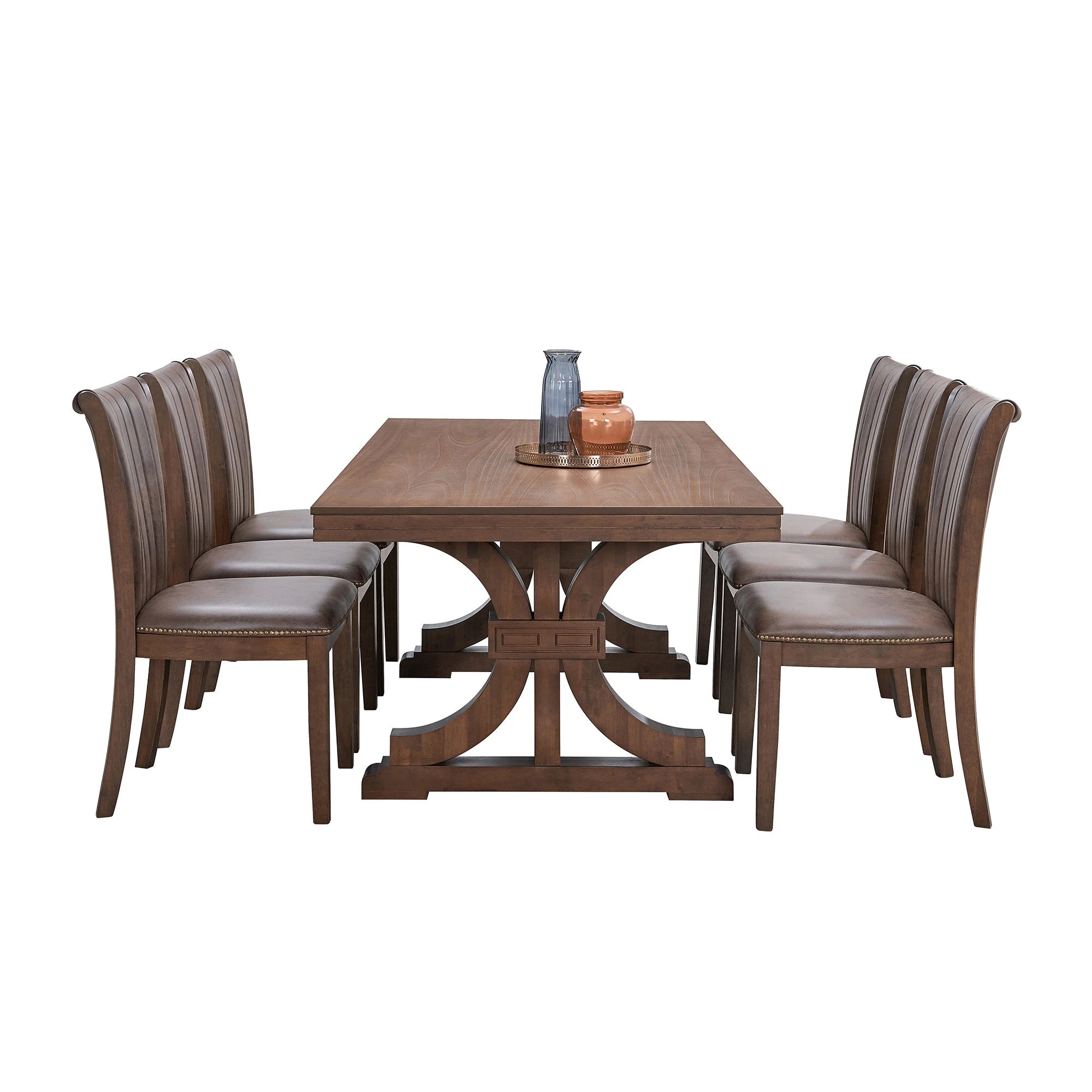 78" Mid Century Modern Rectangular Rubber Wood Dining Table Set For 6-8
