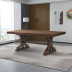 78" Mid Century Modern Rectangular Rubber Wood Dining Table Set For 6-8