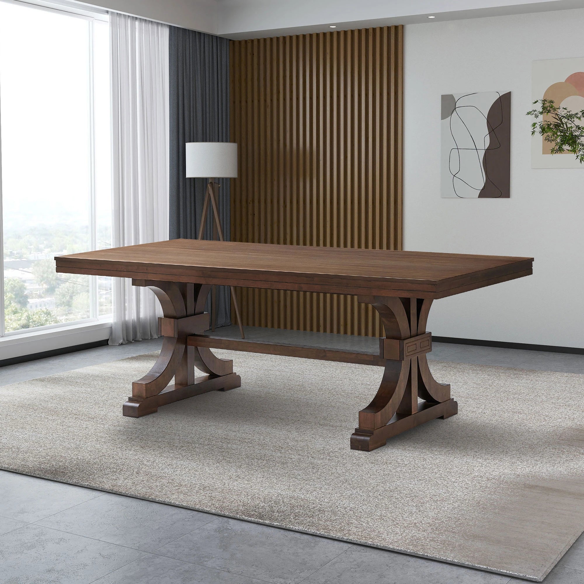 78" Mid Century Modern Rectangular Rubber Wood Dining Table Set For 6-8
