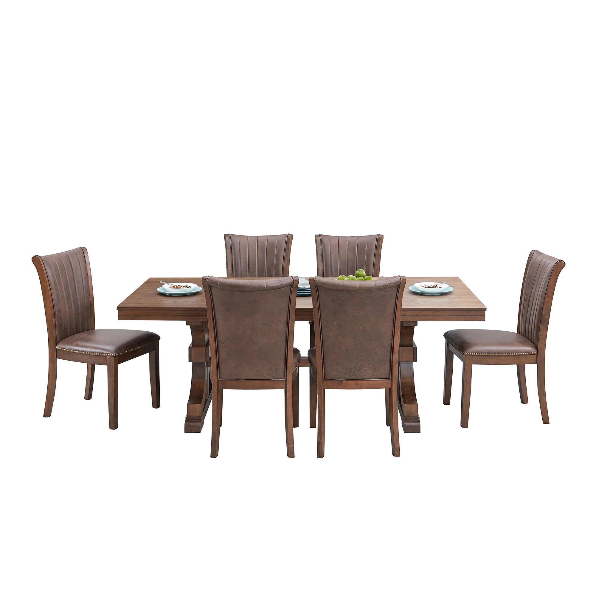 78" Mid Century Modern Rectangular Rubber Wood Dining Table Set For 6-8